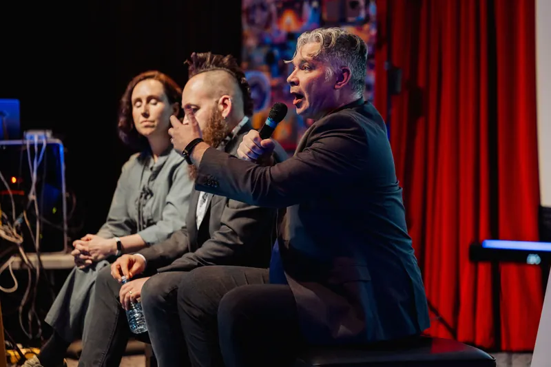 Panelists discussing AI film tools and creative practice.
