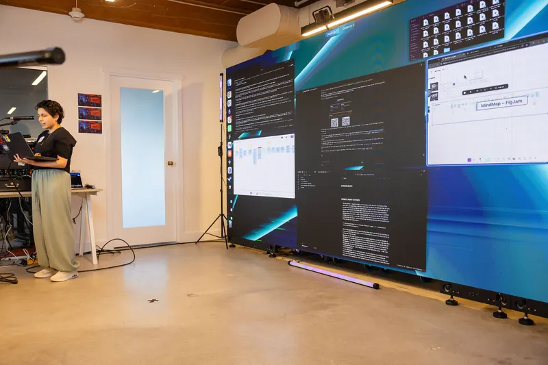 Live laptop demo setup and projected interface walkthrough, photo 105.