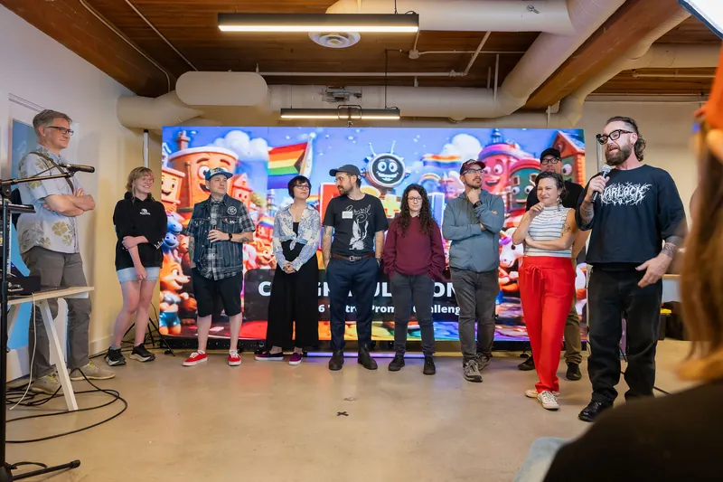 Group showcase segment with participants taking turns at the microphone, photo 125.