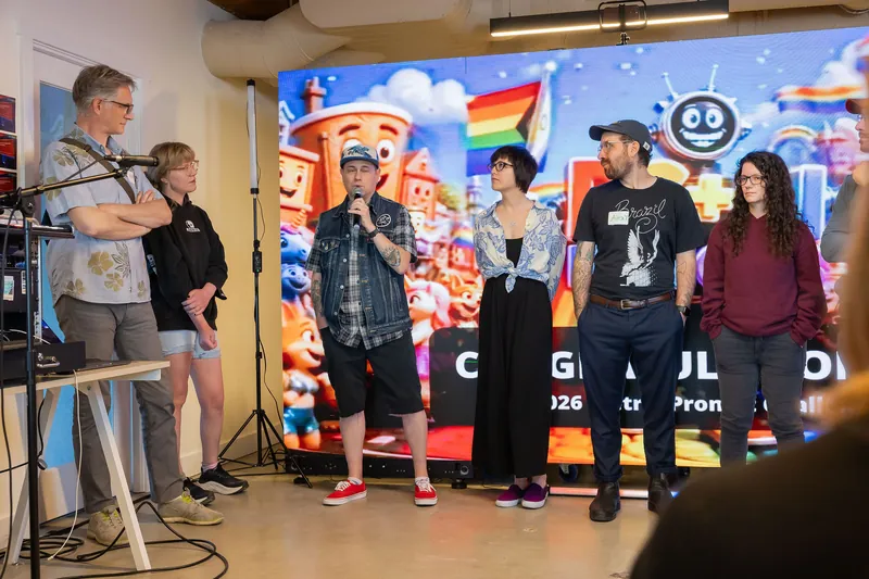 Group showcase segment with participants taking turns at the microphone, photo 129.