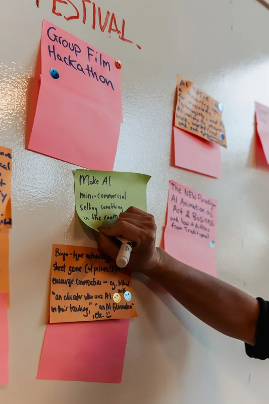 Handwritten ideas and prompts fill the collaborative wall, photo 098.