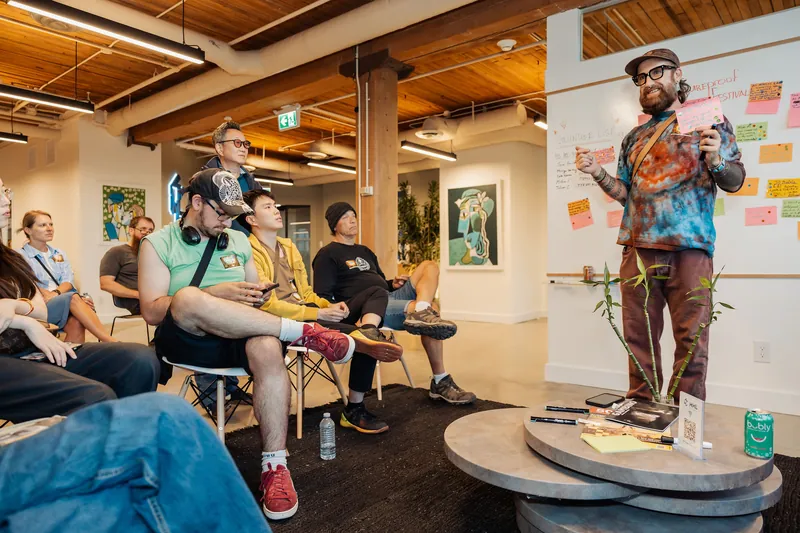 Small groups present ideas from the collaborative wall, photo 139.
