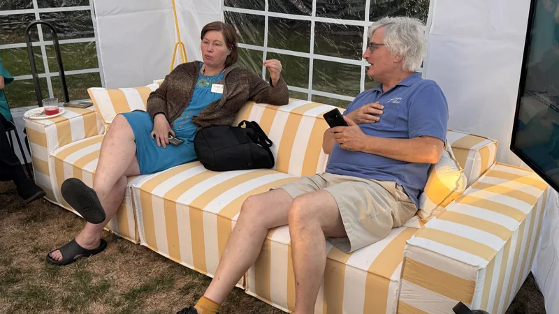 A closer view of the sofa conversation in the tent.