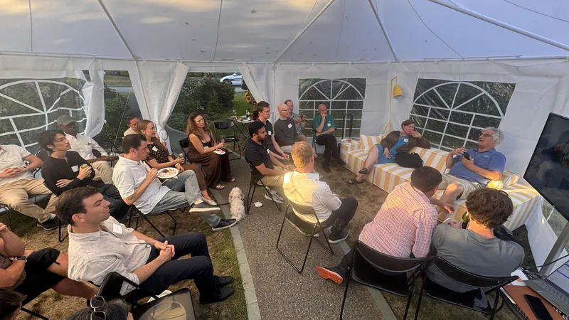 The sofa corner of the tent during an informal stretch.