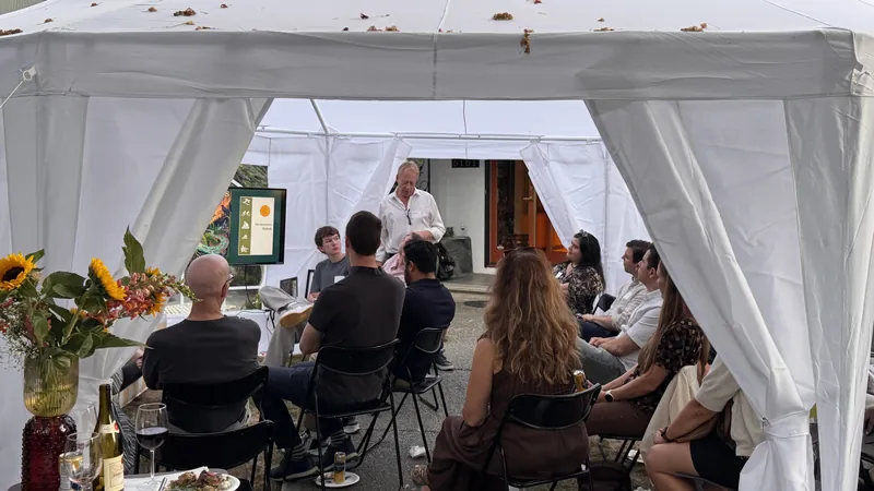 The branded Life Sciences artwork on the tent screen.