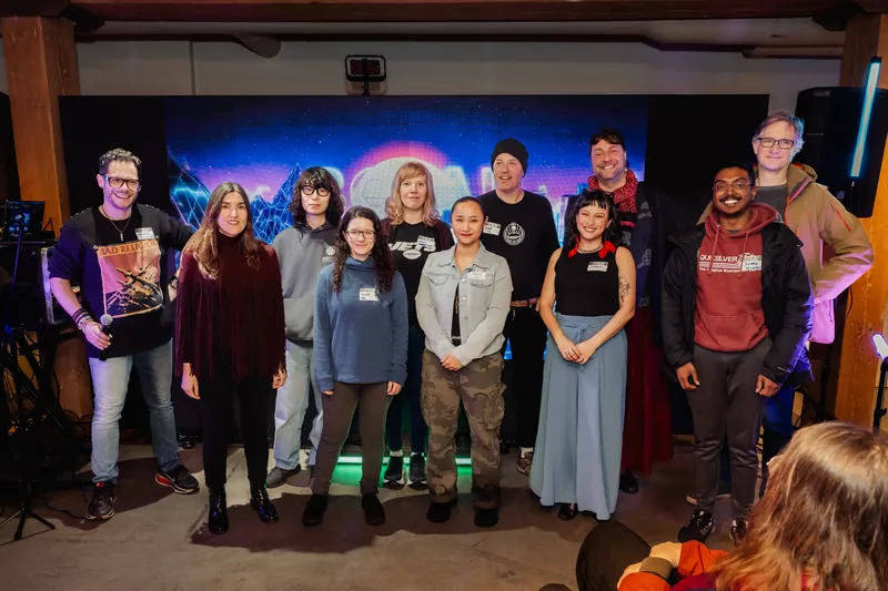 The March AI Film Club group gathered together near the front of the room.