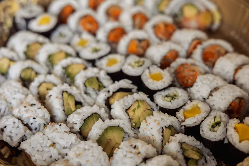 Fresh sushi and bites laid out for the reception before the doors opened.