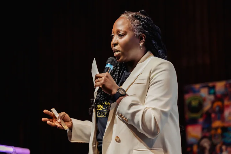 Anthonia Ogundele of Ethos Lab takes the stage.