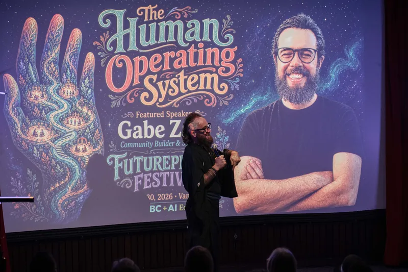 A Futureproof Festival intro slide for Gabe Zichermann: The Human Operating System.