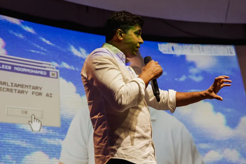 Taleeb Noormohamed responds during the onstage conversation.