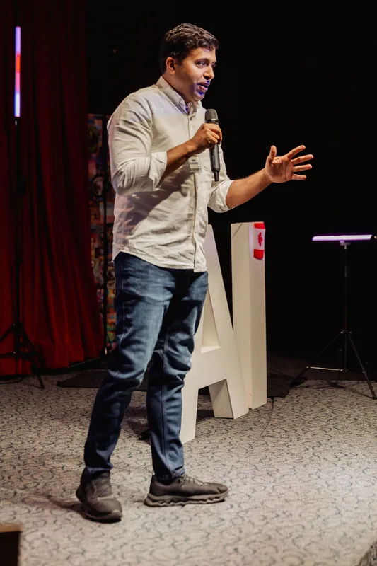 Taleeb Noormohamed uses both hands to emphasize a point.
