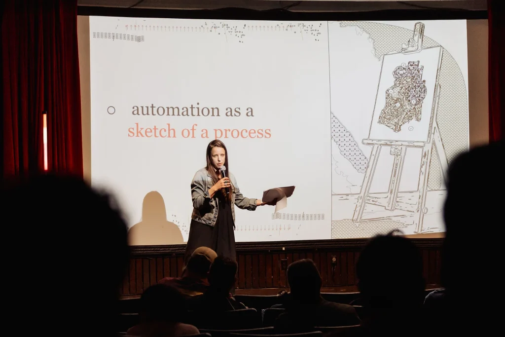 Dr. Rachel Horst presenting her anti-slop machine talk at Vancouver AI.